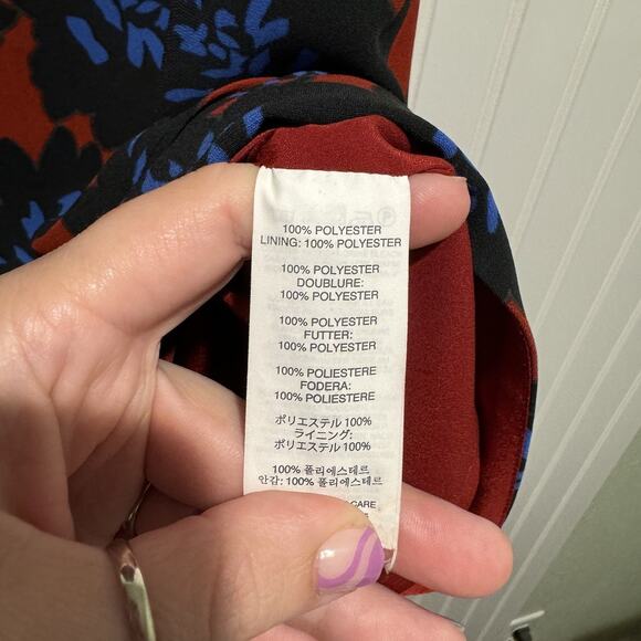 J Crew Red Blue Crepe Floral Knee Length Dress Size 2 - Picture 6 of 7